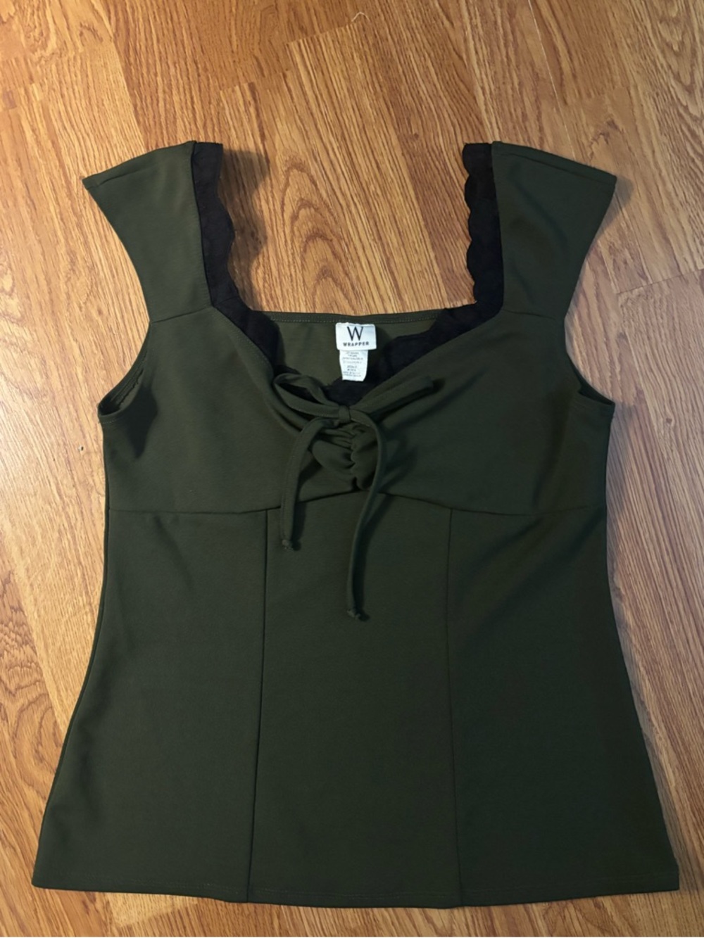 Wrapper Olive Green Lace-Up Tank with Black Trim